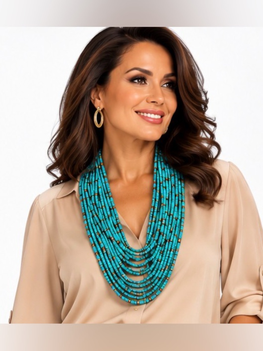 Multi-Strand Turquoise Beaded Statement Necklace - Women Jewelry